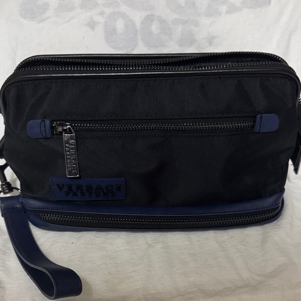 Versace Black and Navy Men's Toiletry Pouch with Wrist Strap